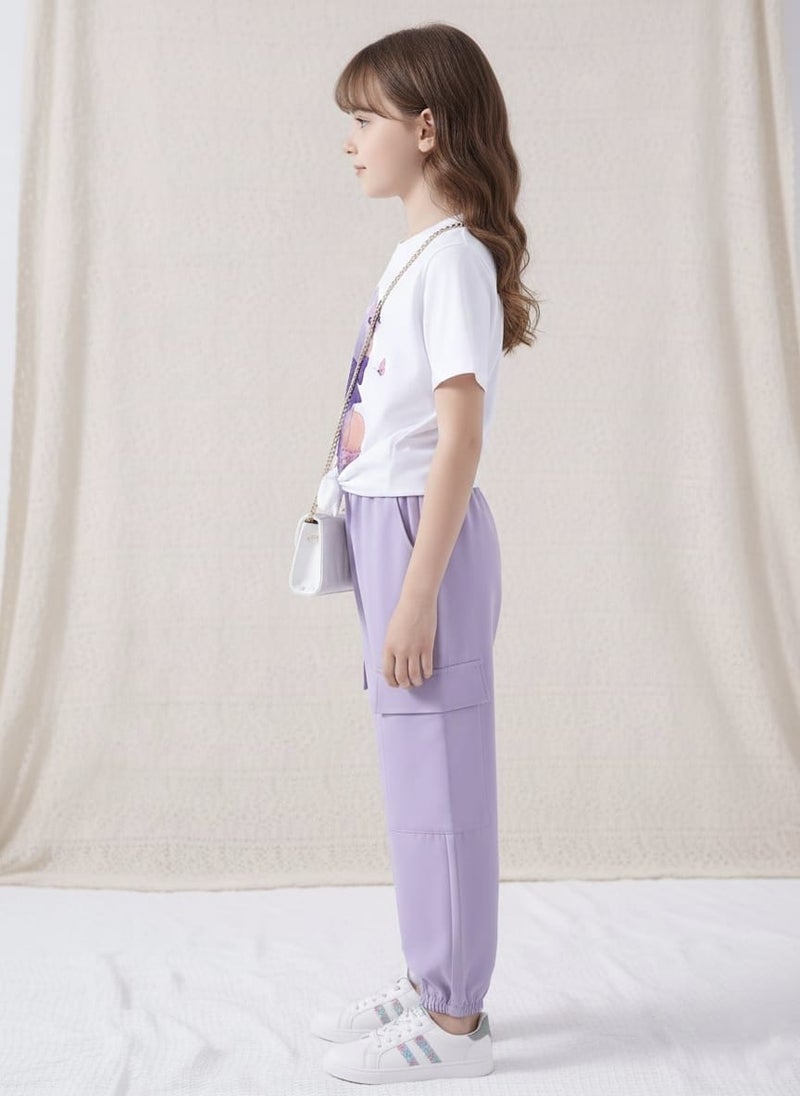 Viel Innate Stylish Purple T-Shirt and Track Pant Combo for Girls - Image 2